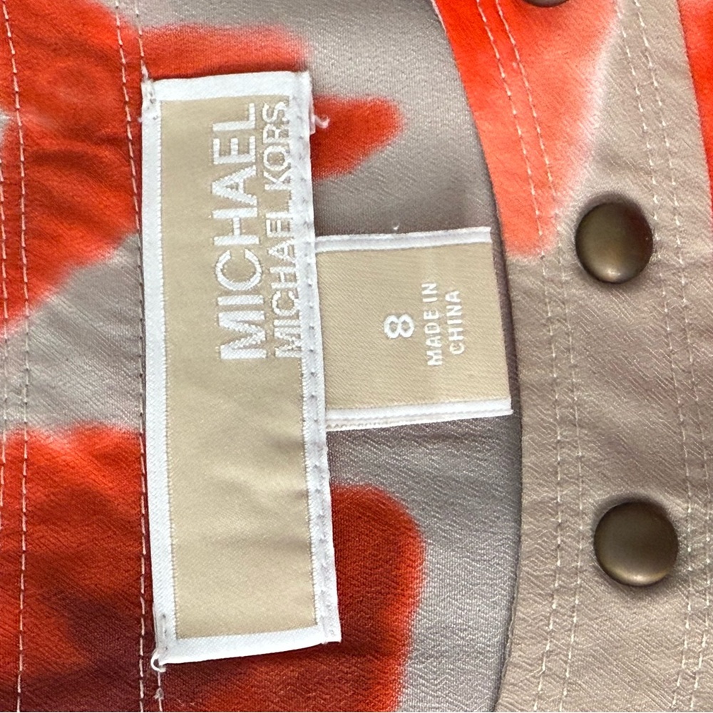 Michael Michael Kors Womans Floral Top Blouse Rusched Side Short Sleeve Size 8 - Picture 8 of 10